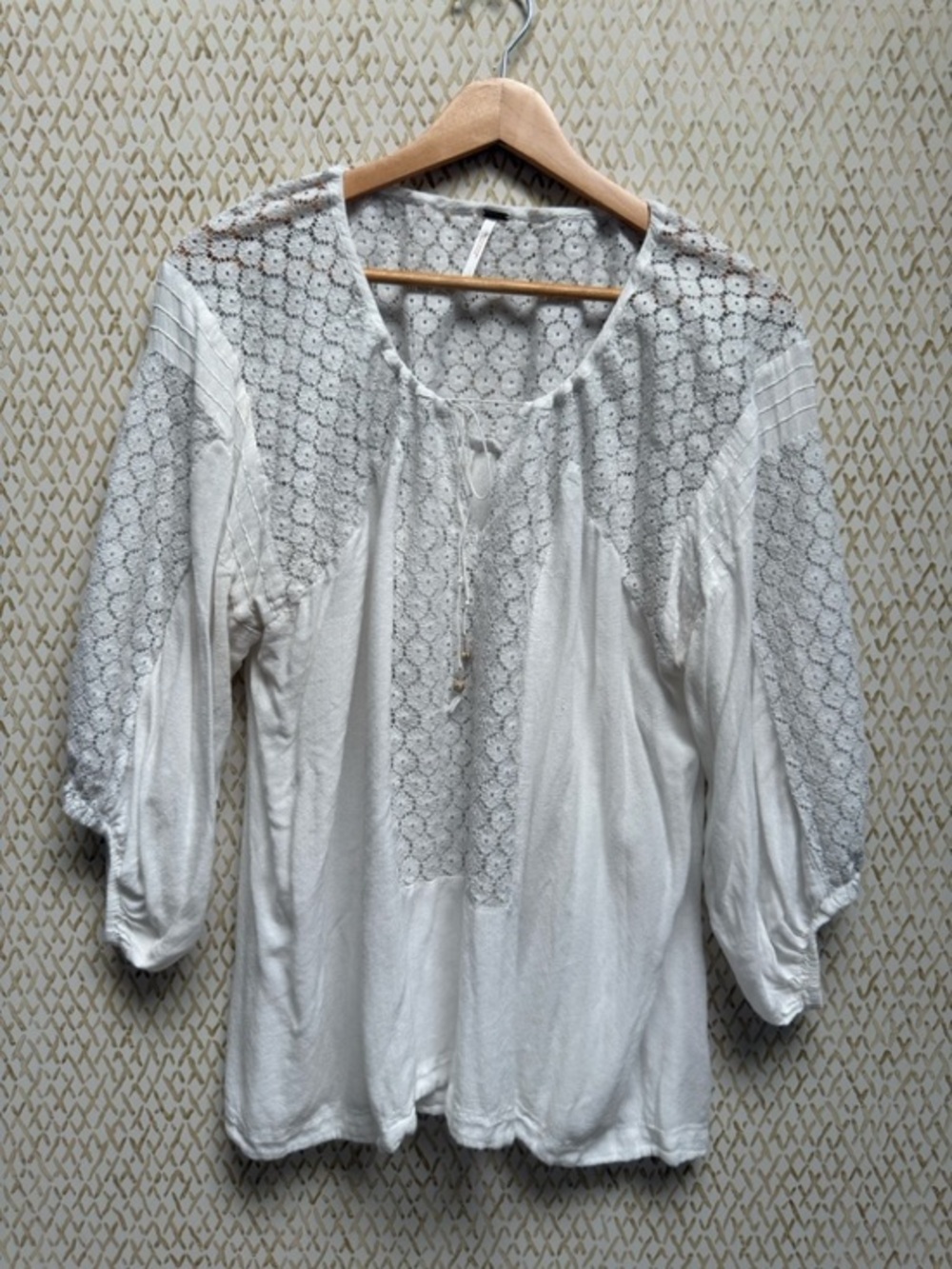 Free People Flowy White Lace Panel Peasant fairycore Boho Top Women's Size M